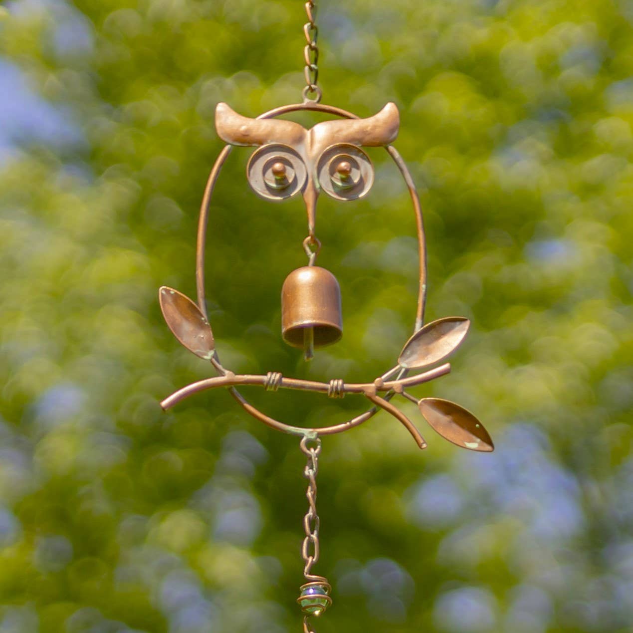 95.5 Long Iron Rain Chain with Owls & Small Bells