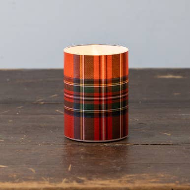 4" RED TARTAN 3D FLAME GLASS CANDLE