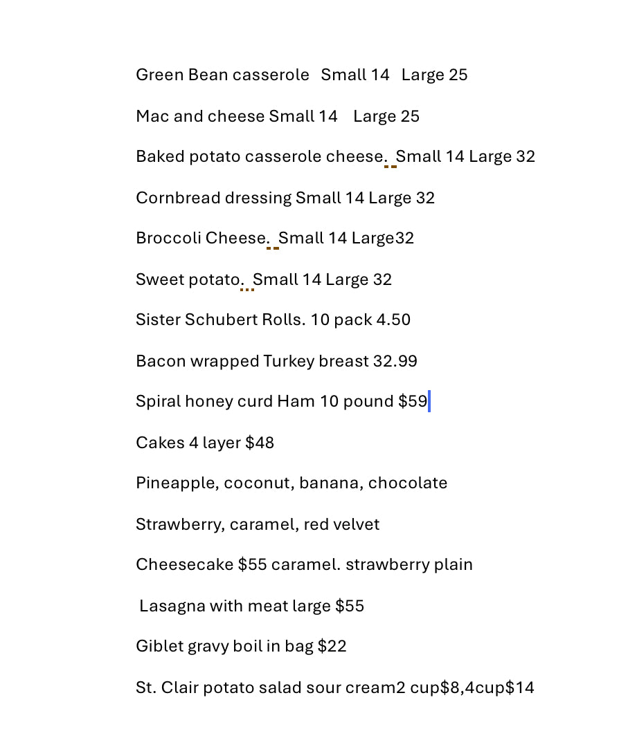 Specialty frozen foods-pickup only