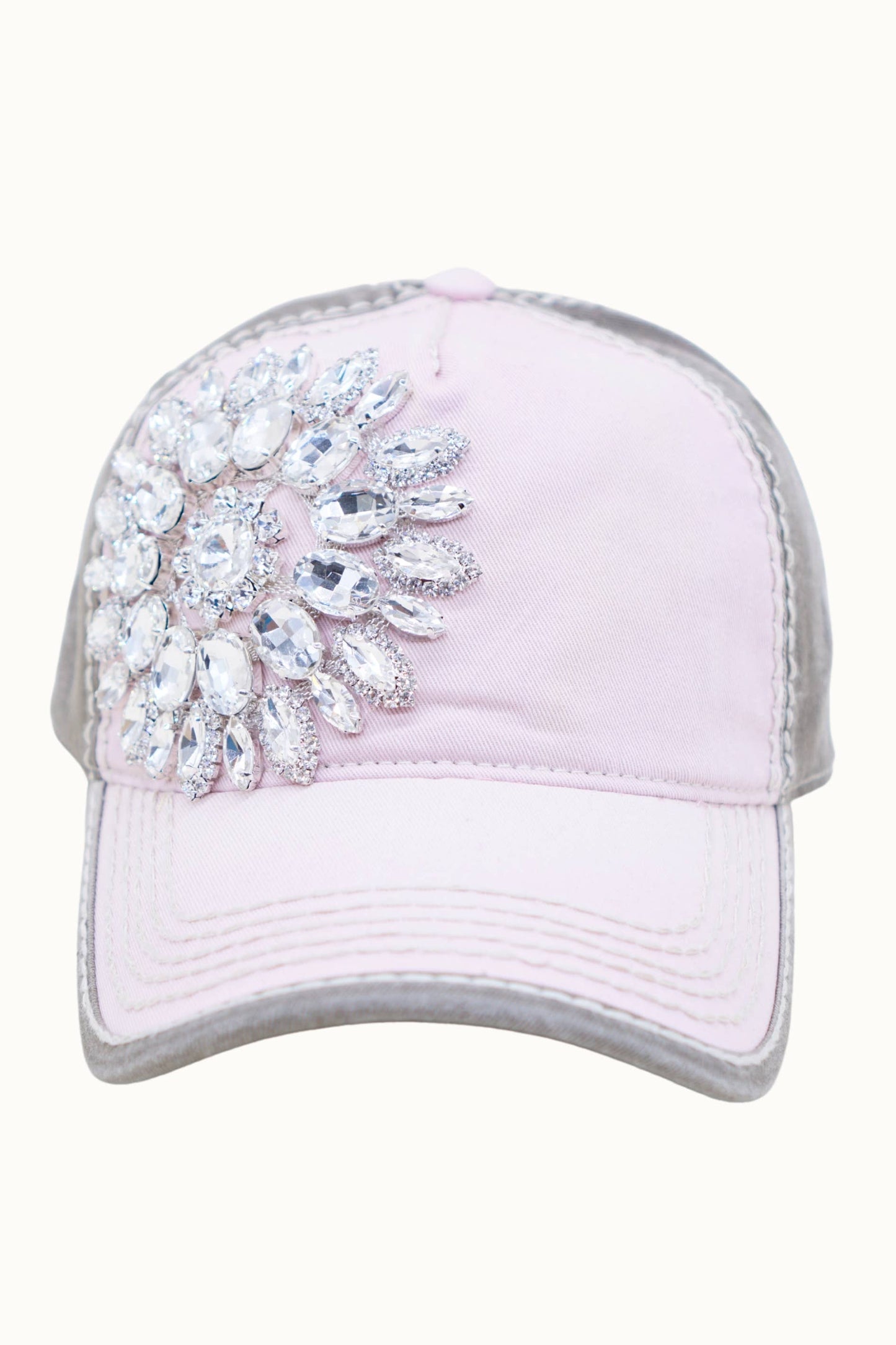 Sunflower Bejeweled Glitz Two-Toned Cap, Adjustable: Fuchsia/Charcoal