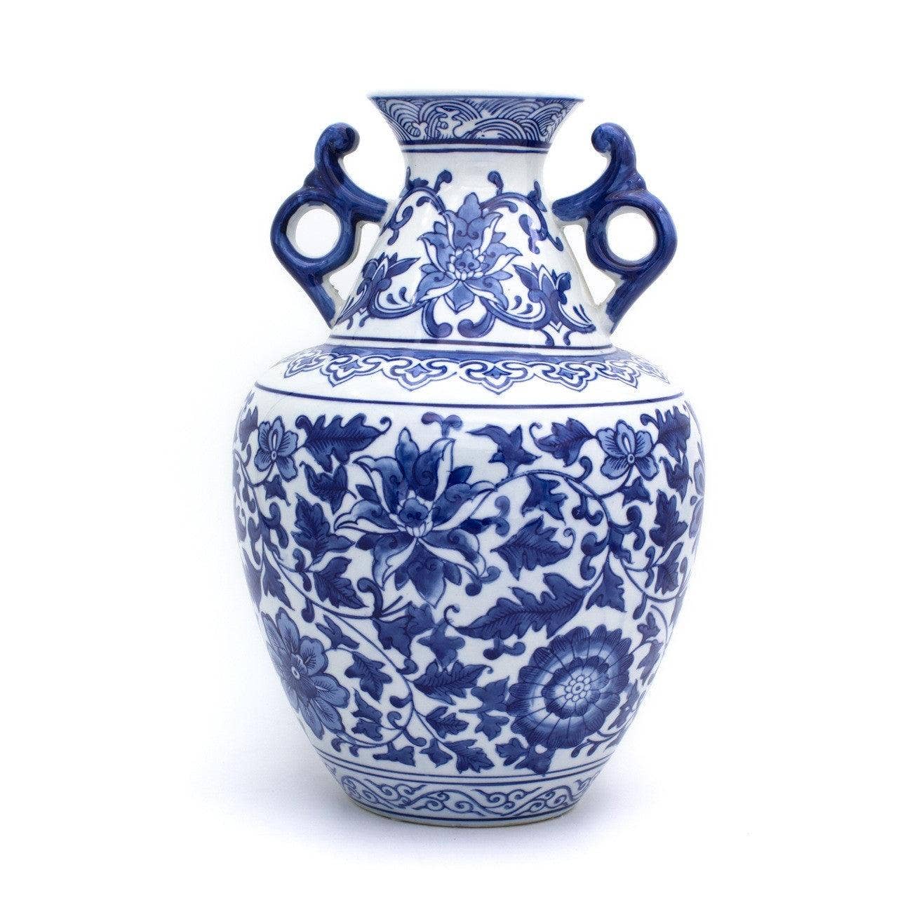 Blue Garden White Lotus Two Handle Vase
