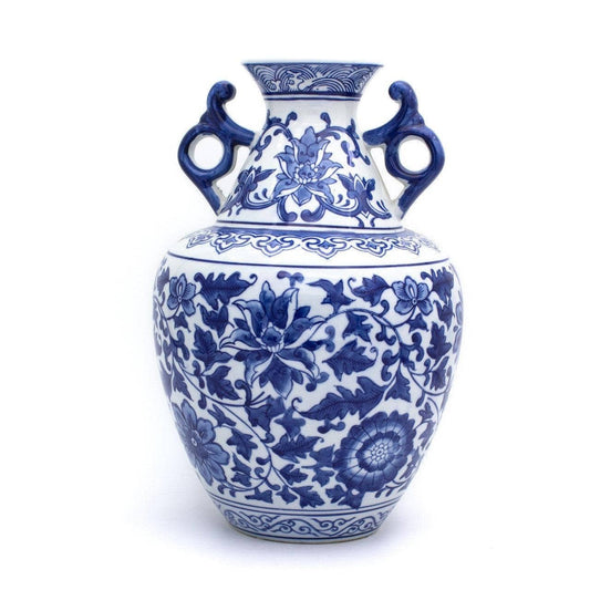 Blue Garden White Lotus Two Handle Vase