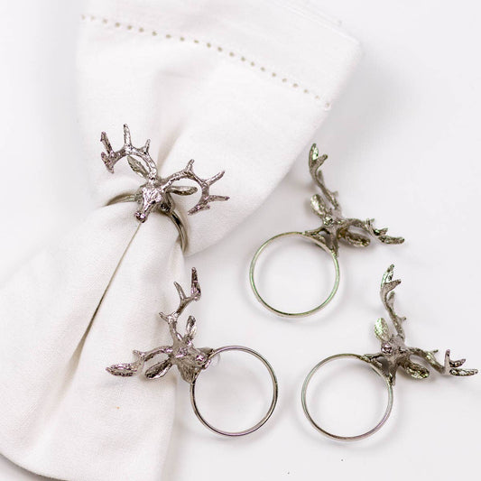 Deer Napkin Rings   Silver   1.5"   Set of 4