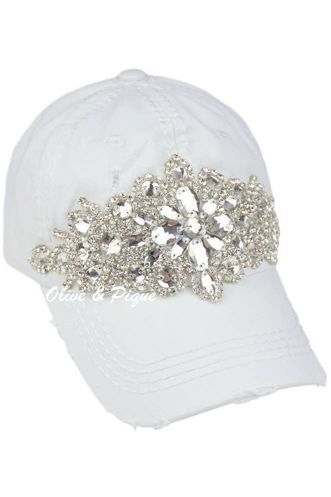 Abstract Bejeweled Bling Glitz Cap, Adjustable: Sky Blue + Silver/Clear