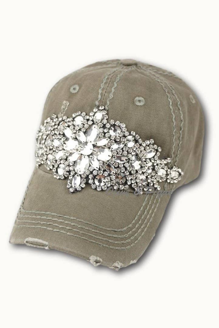 Abstract Bejeweled Bling Glitz Cap, Adjustable: Sky Blue + Silver/Clear