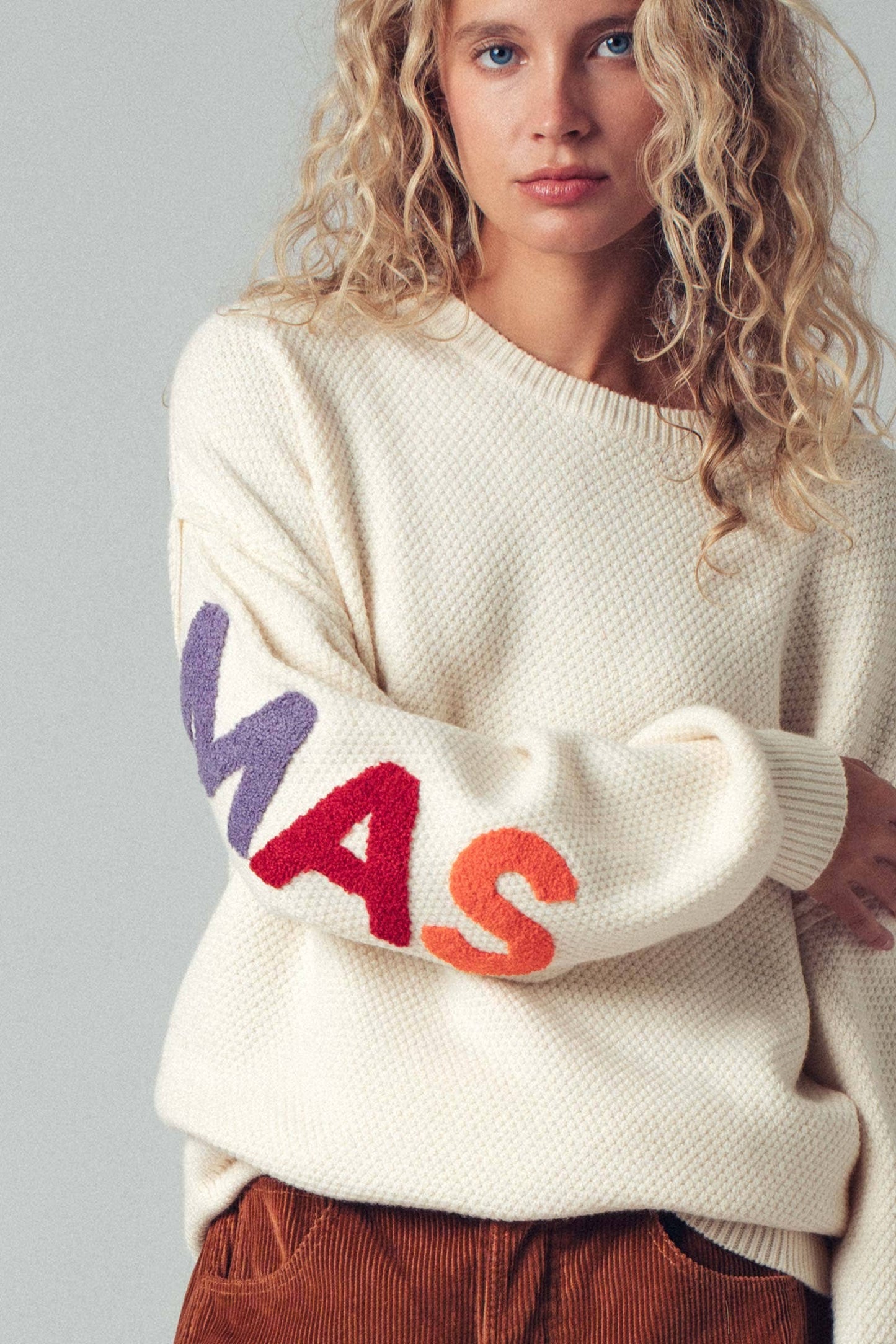 Rainbow Lettering  Knit Sweater: CREAM / S/M-M/L