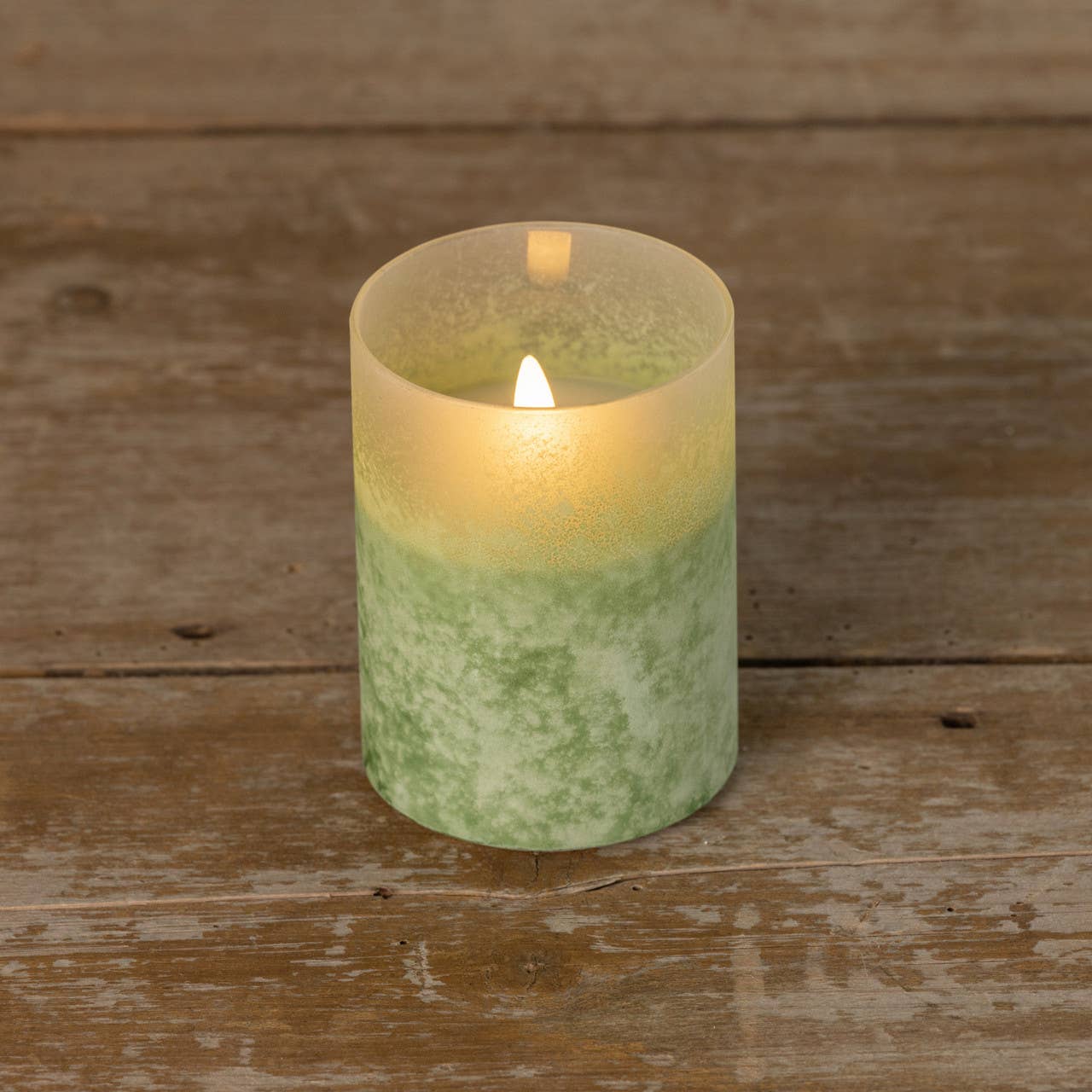 4" GREEN FROSTED GLASS 3D FLAME CANDLE