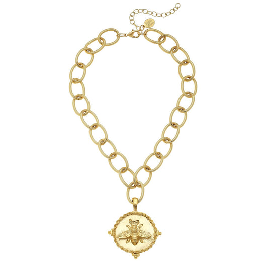 Gold Bee Pendant on Loop Chain Necklace