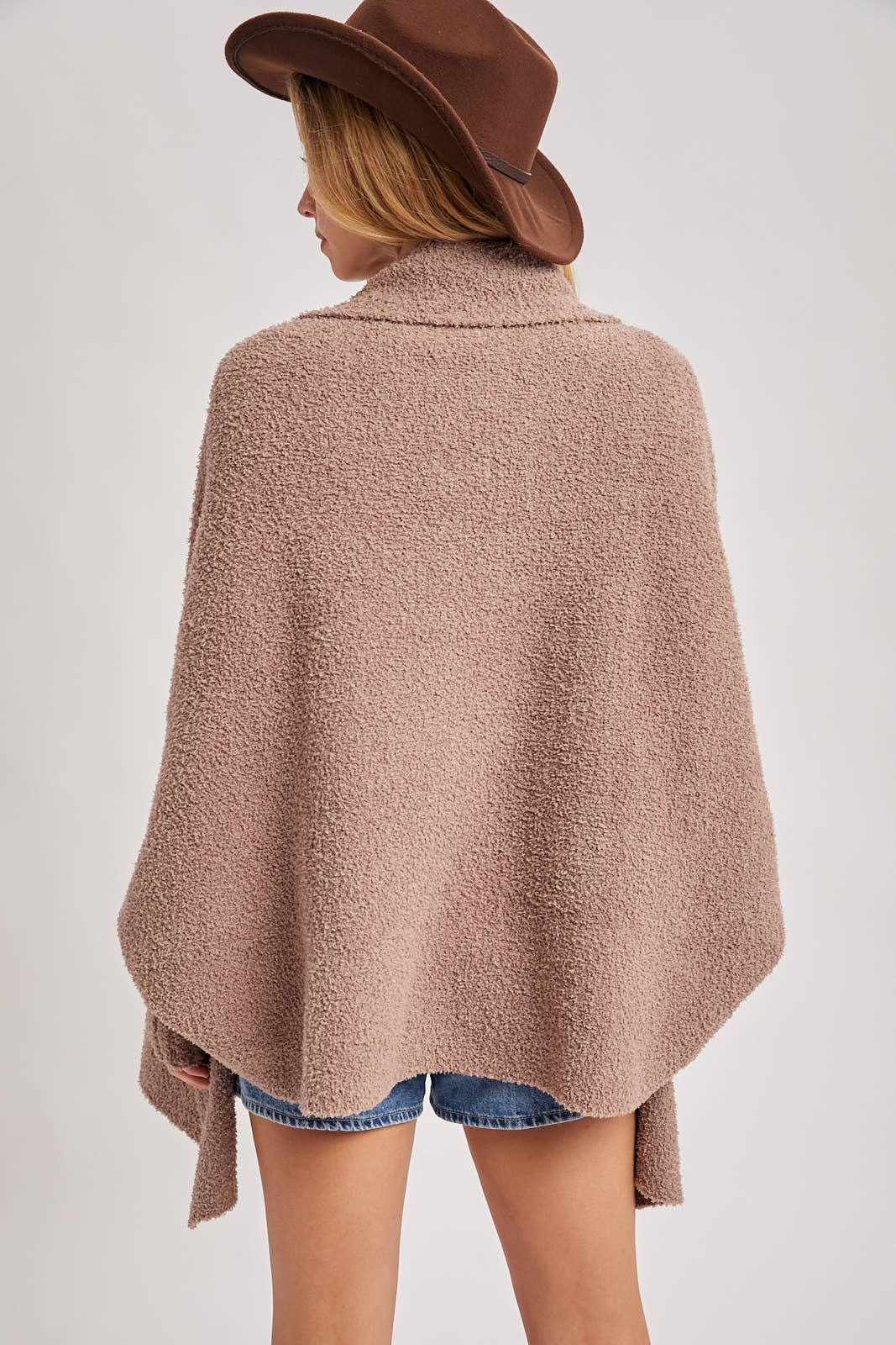 OPEN FRONT BLANKET WRAP BOUCLE KNIT SWEATER CARDIGAN: ESPRESSO / One Size