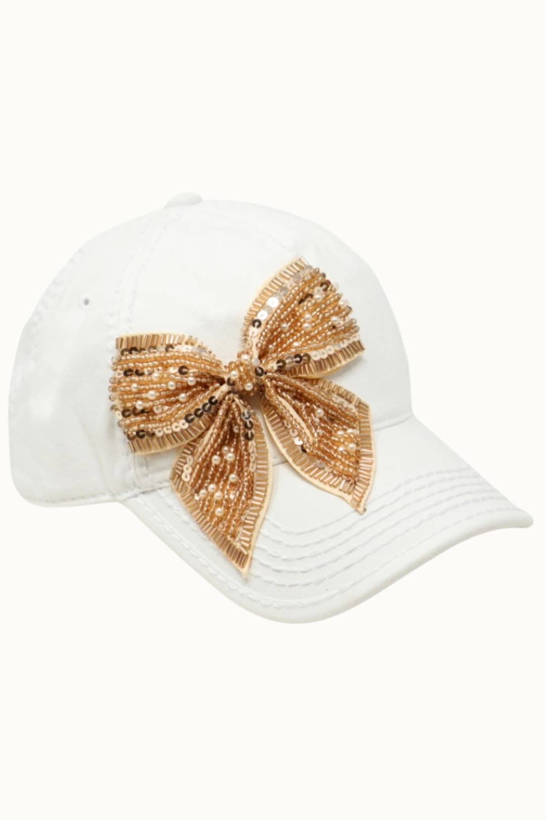 Bejeweled Bow Pearl Bling Glitz Ponytail Cap, Adjustable
: Red
