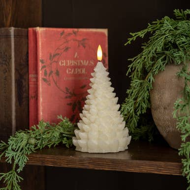 7" CREAM SHIMMER 3D FLAME BALSAM TREE CANDLE