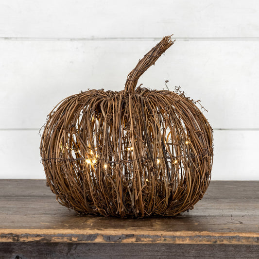11.5" LIGHTED RATTAN PUMPKIN