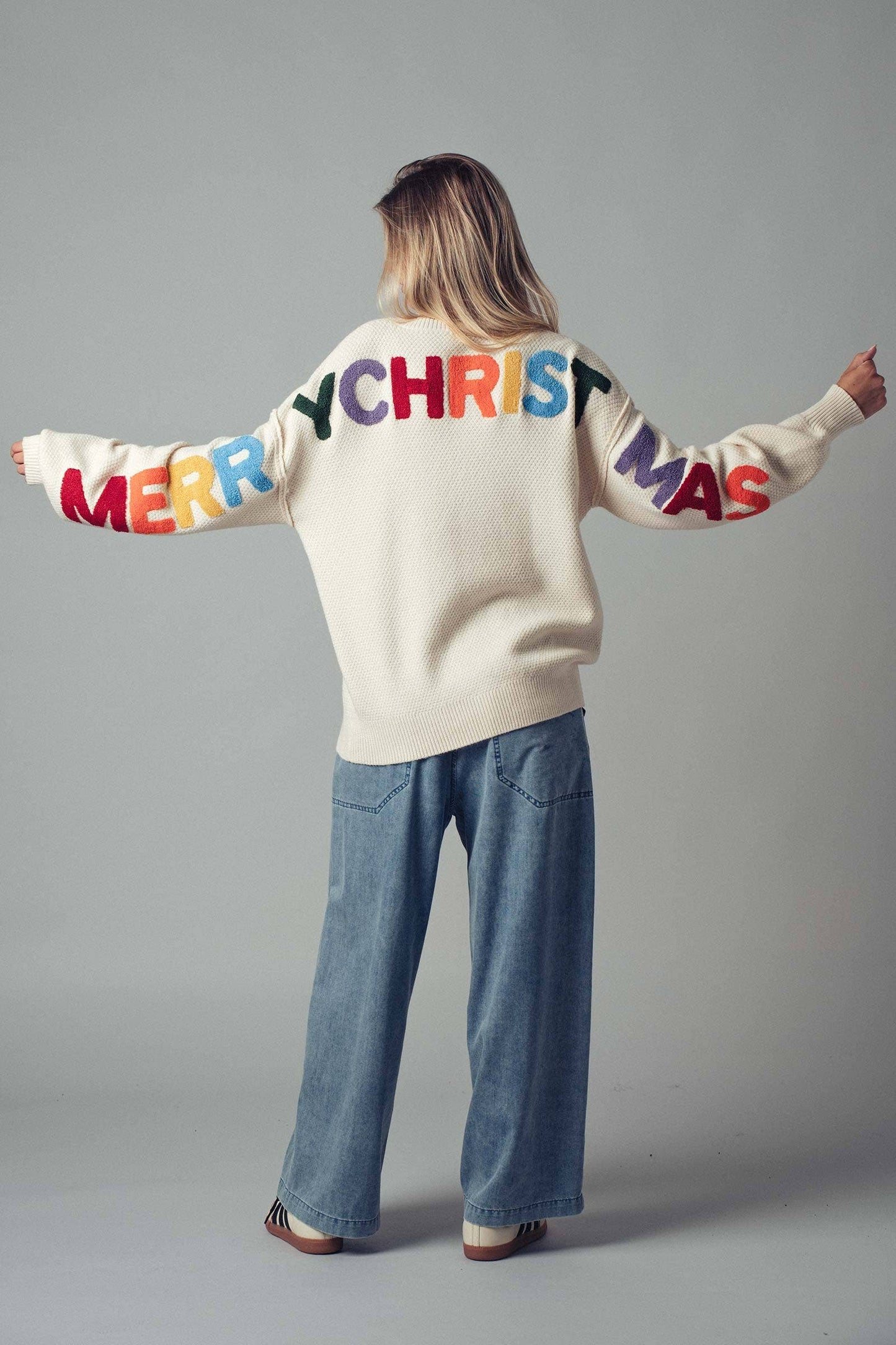 Rainbow Lettering  Knit Sweater: CREAM / S/M-M/L