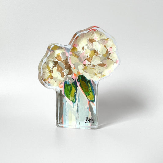 Two Hydrangea Blooms Acrylic Block: Bitty Block