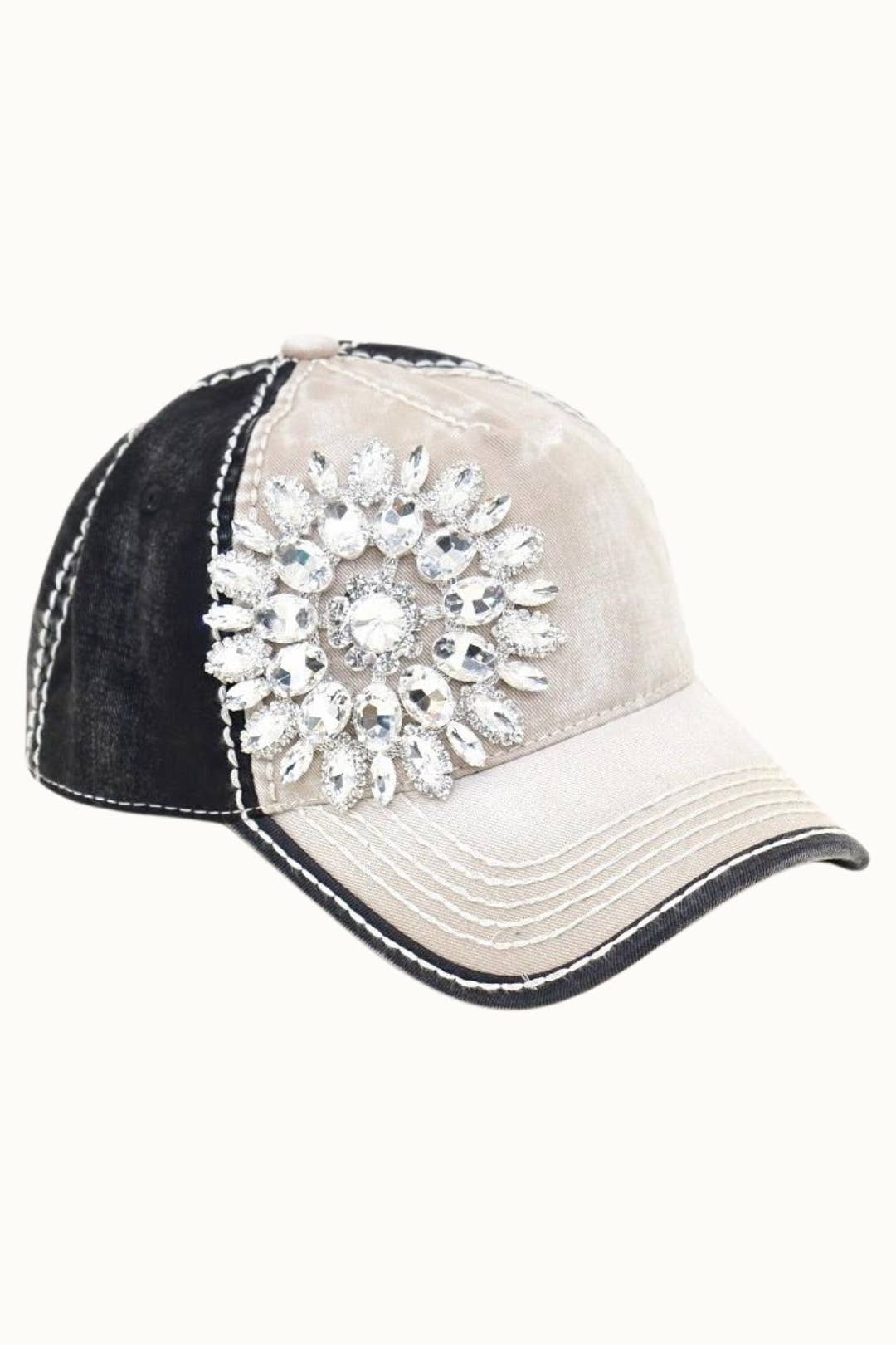 Sunflower Bejeweled Glitz Two-Toned Cap, Adjustable: Fuchsia/Charcoal
