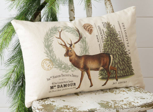 Pillow - Vintage Woodland Winter Deer (PC)
