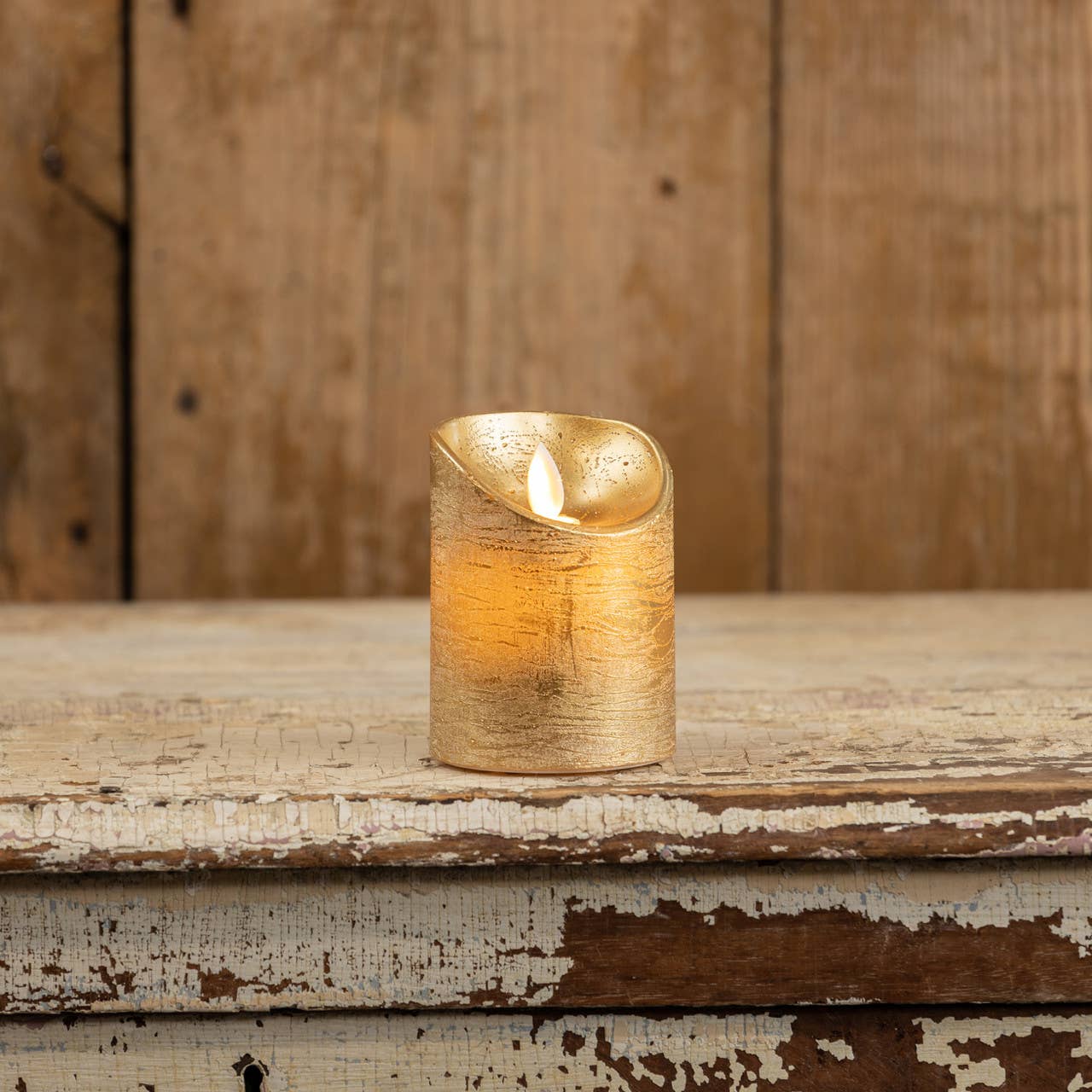 4" MOVING FLAME GOLD PILLAR CANDLE