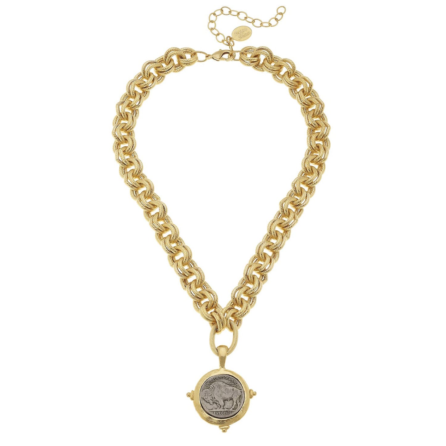 Gold and Silver Vintage Buffalo Head Coin Necklace
