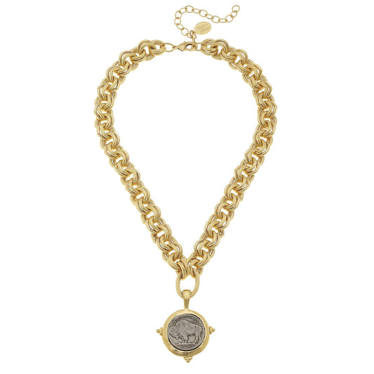 Gold and Silver Vintage Buffalo Head Coin Necklace
