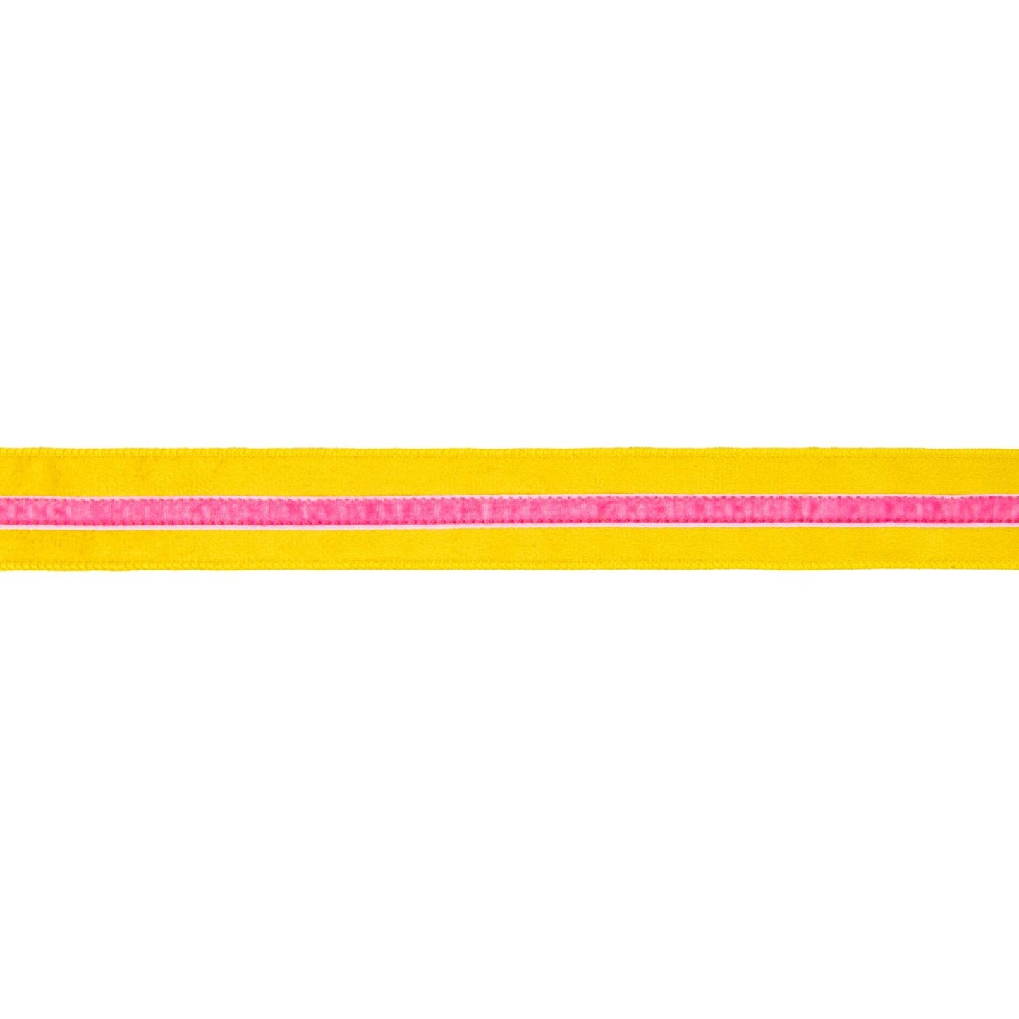 1 1/2" Wired Velvet Ribbon w/ Trim | Yellow w/ Pink Trim | 10 Yard Roll