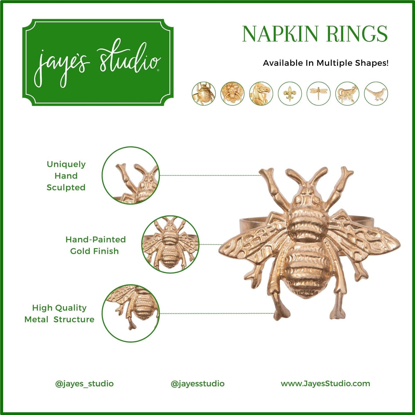 Bee Napkin Ring (4pk): Gold