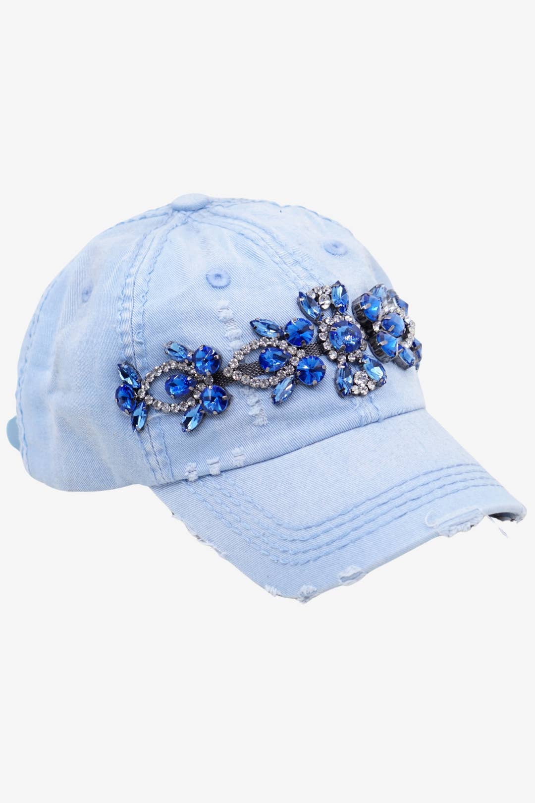 Bejeweled Bling Glitz Distressed Cap, Adjustable: Rose