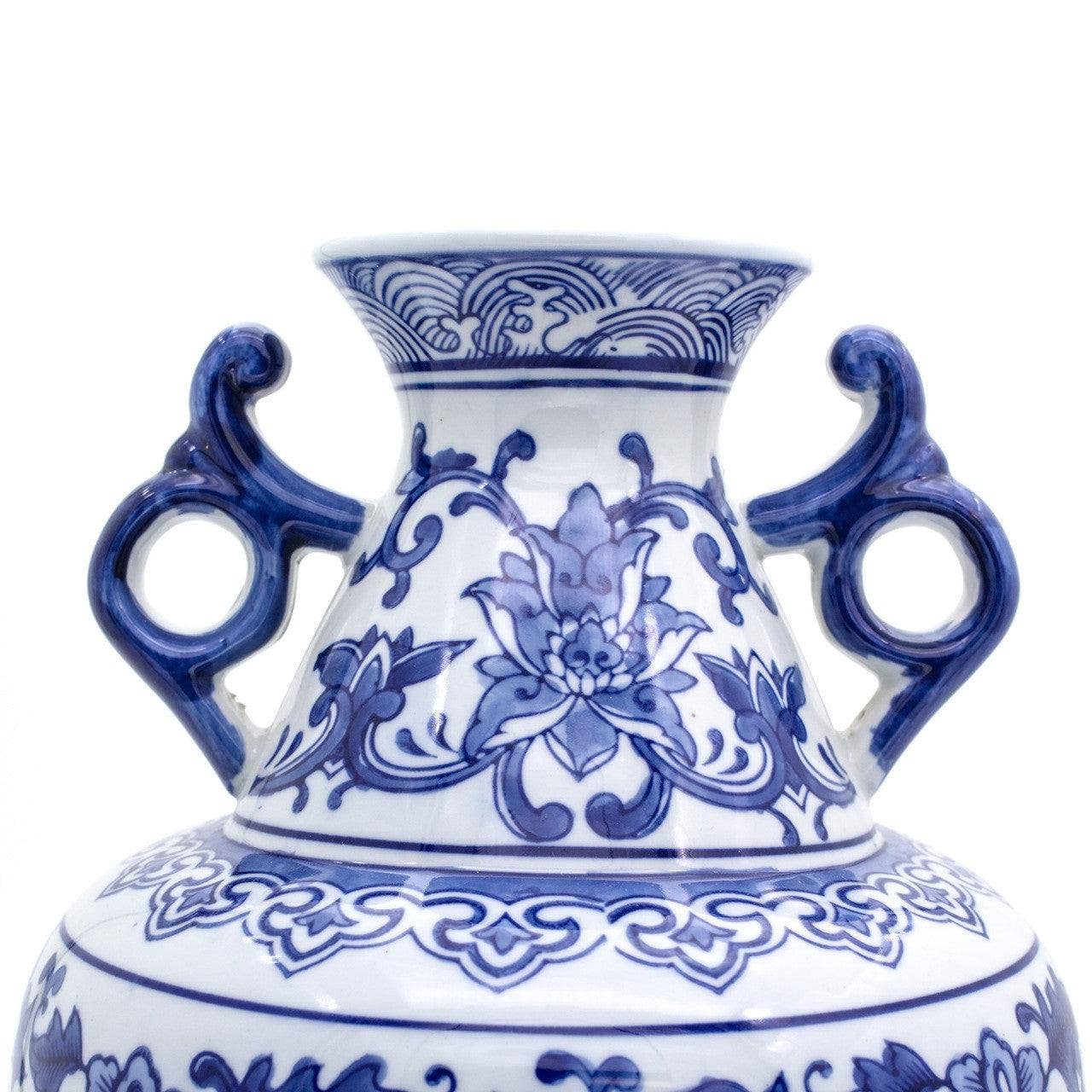 Blue Garden White Lotus Two Handle Vase
