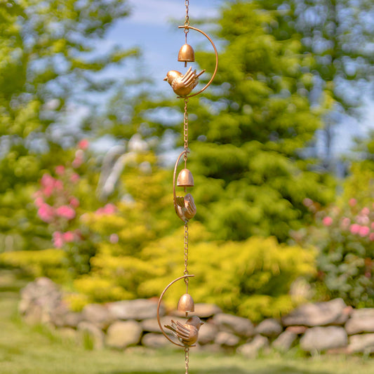 96" Long Iron Rain Chain with Bird & Bell Details