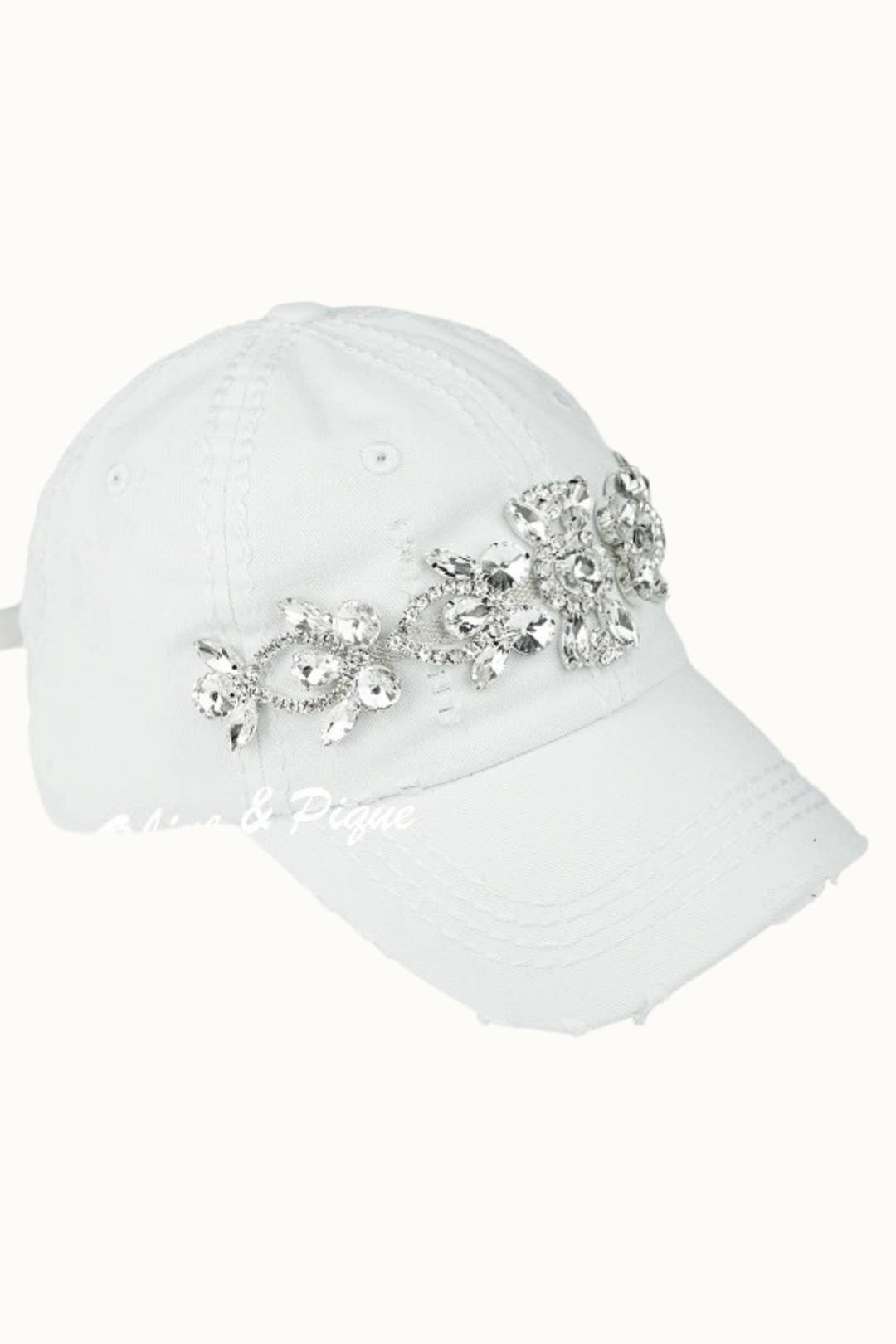 Bejeweled Bling Glitz Distressed Cap, Adjustable: Rose
