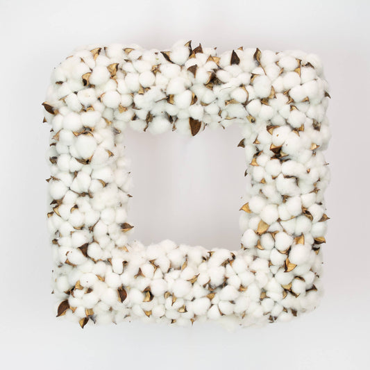 Faux Cotton Square Wreath - 19 Inch