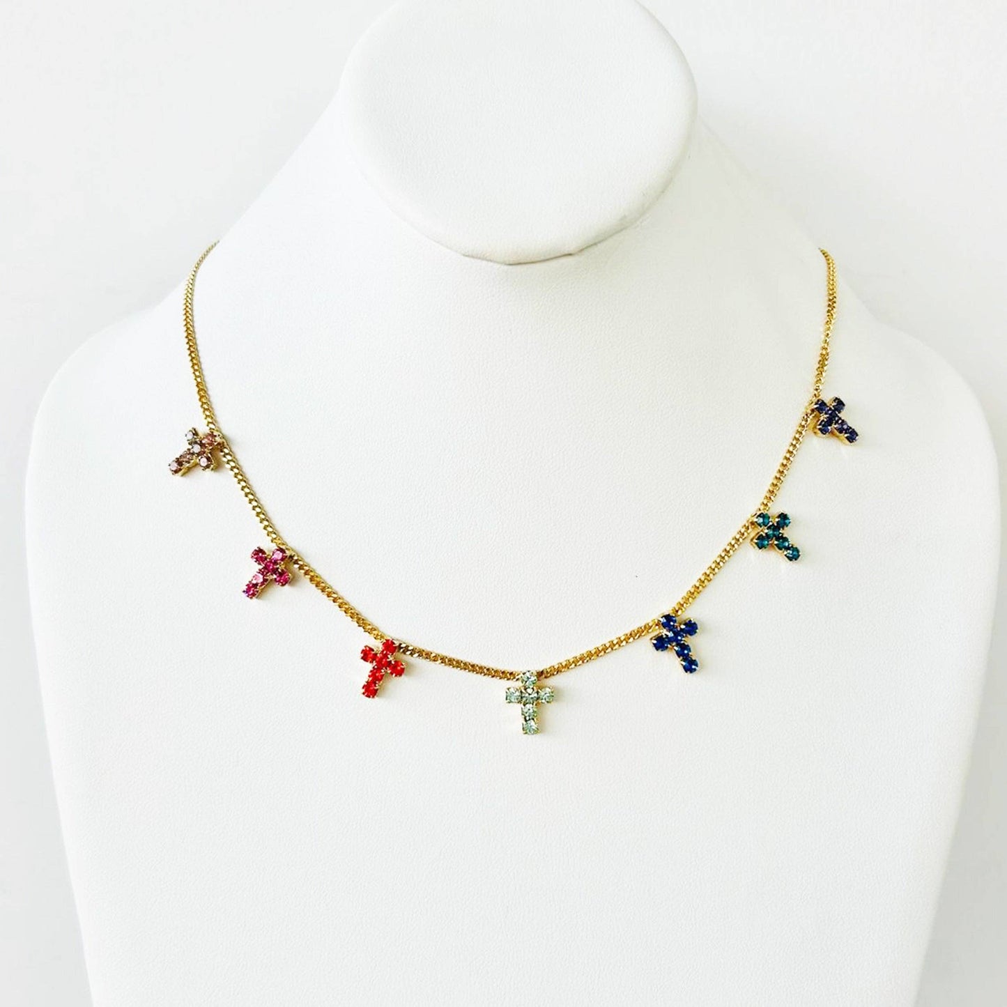 Multi Cross Necklace in Watermelon Rainbow