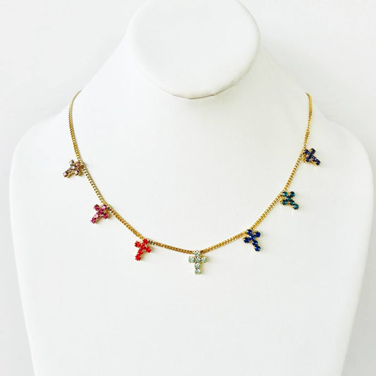 Multi Cross Necklace in Watermelon Rainbow