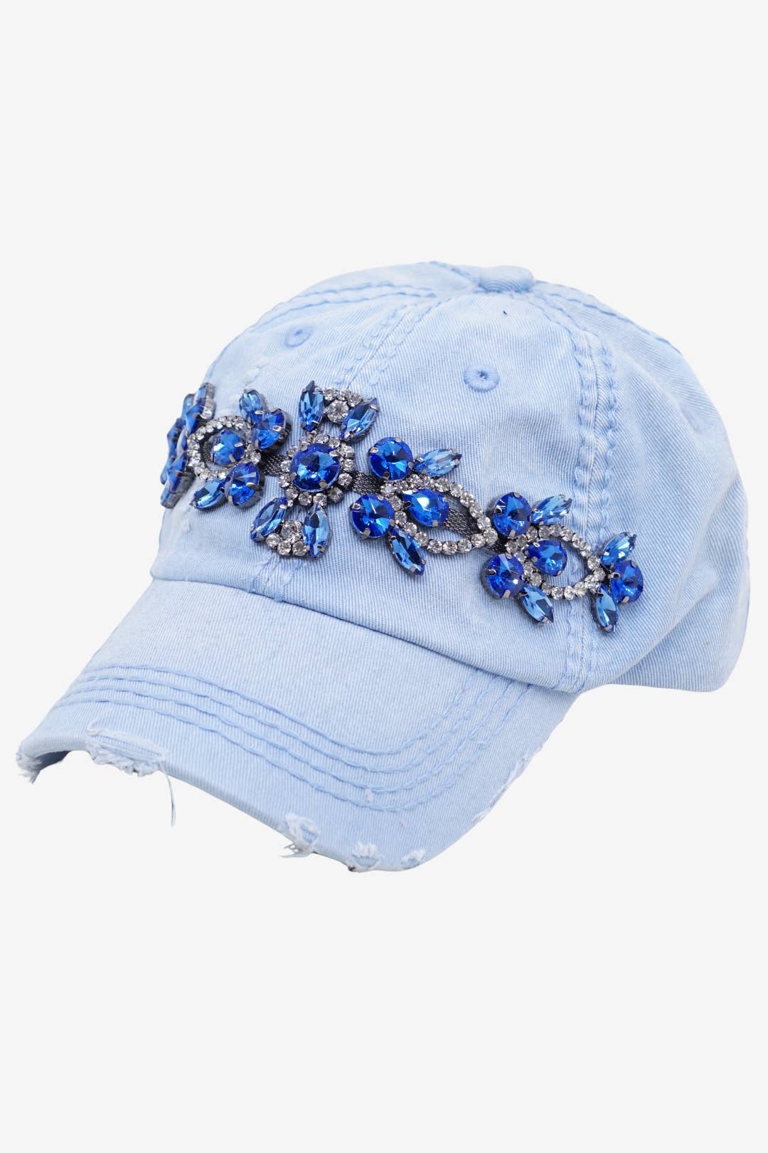 Bejeweled Bling Glitz Distressed Cap, Adjustable: Rose