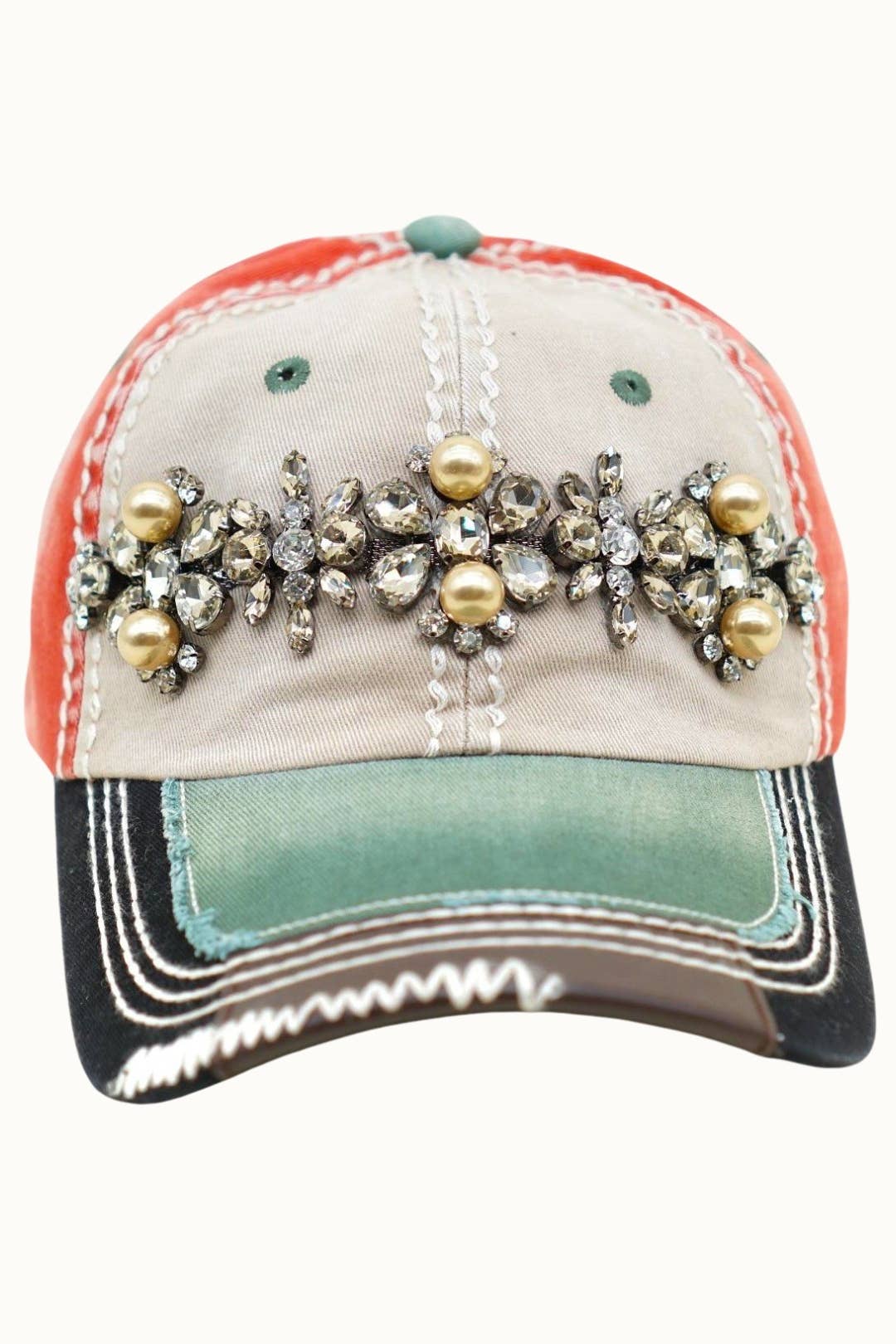 Bejeweled Bling Glitz Three-Toned Cap, Adjustable