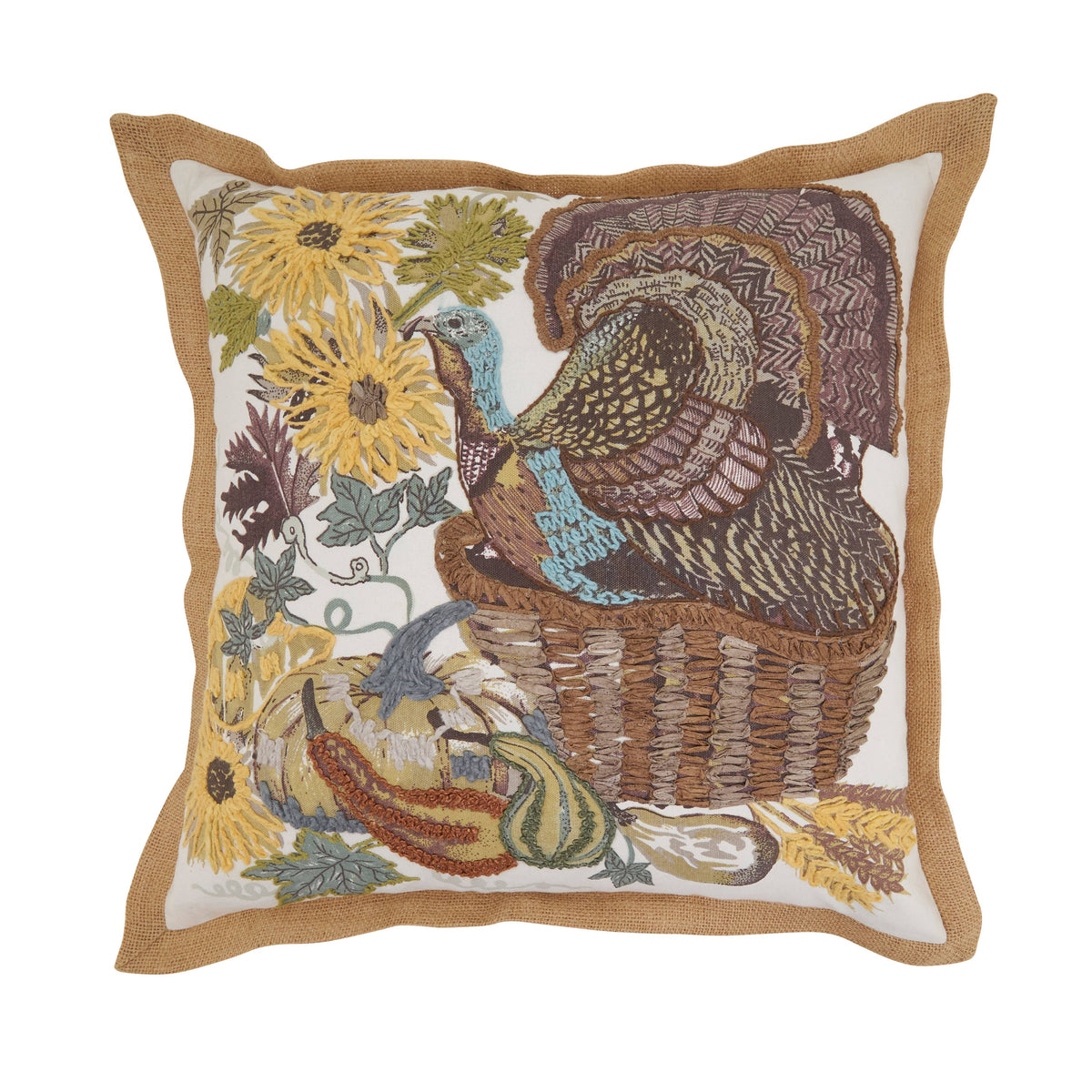 Saro Lifestyle - Embroidered Turkey Throw Pillow
