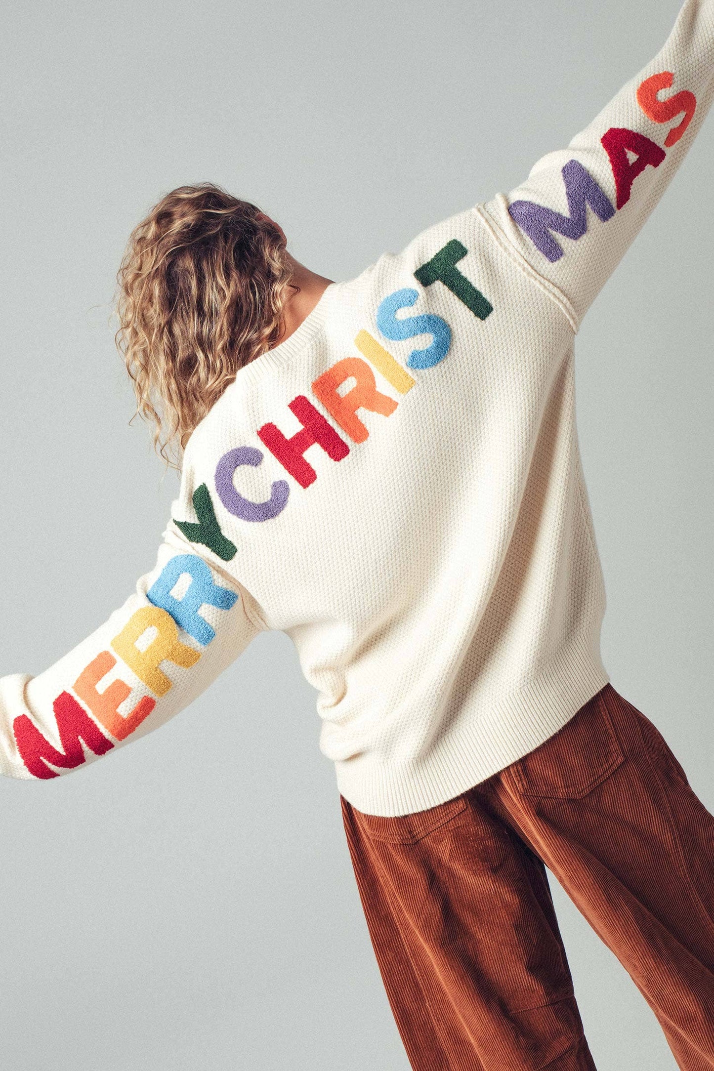 Rainbow Lettering  Knit Sweater: CREAM / S/M-M/L