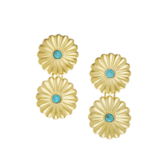 Gold Double Concho with Turquoise Earrings