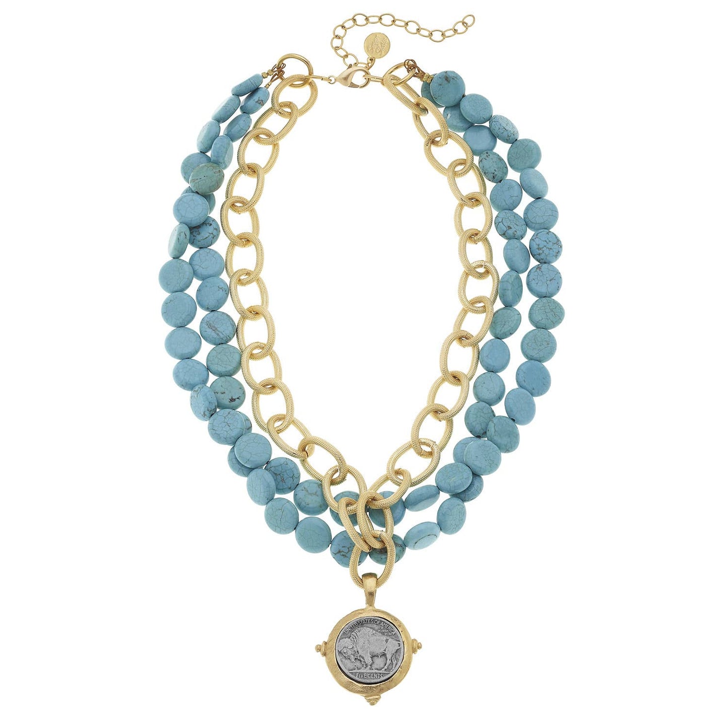 Multi-Strand Genuine Turquoise with Handcast Gold and Silver