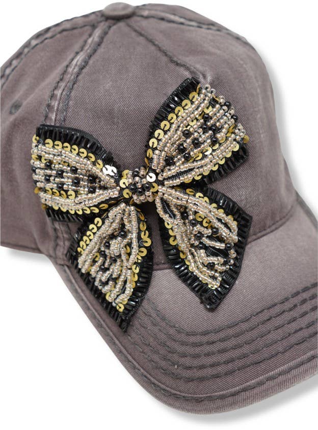 Bejeweled Bow Pearl Bling Glitz Ponytail Cap, Adjustable
: Red