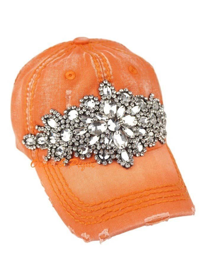 Abstract Bejeweled Bling Glitz Cap, Adjustable: Sky Blue + Silver/Clear