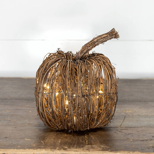 9.75" LIGHTED RATTAN PUMPKIN