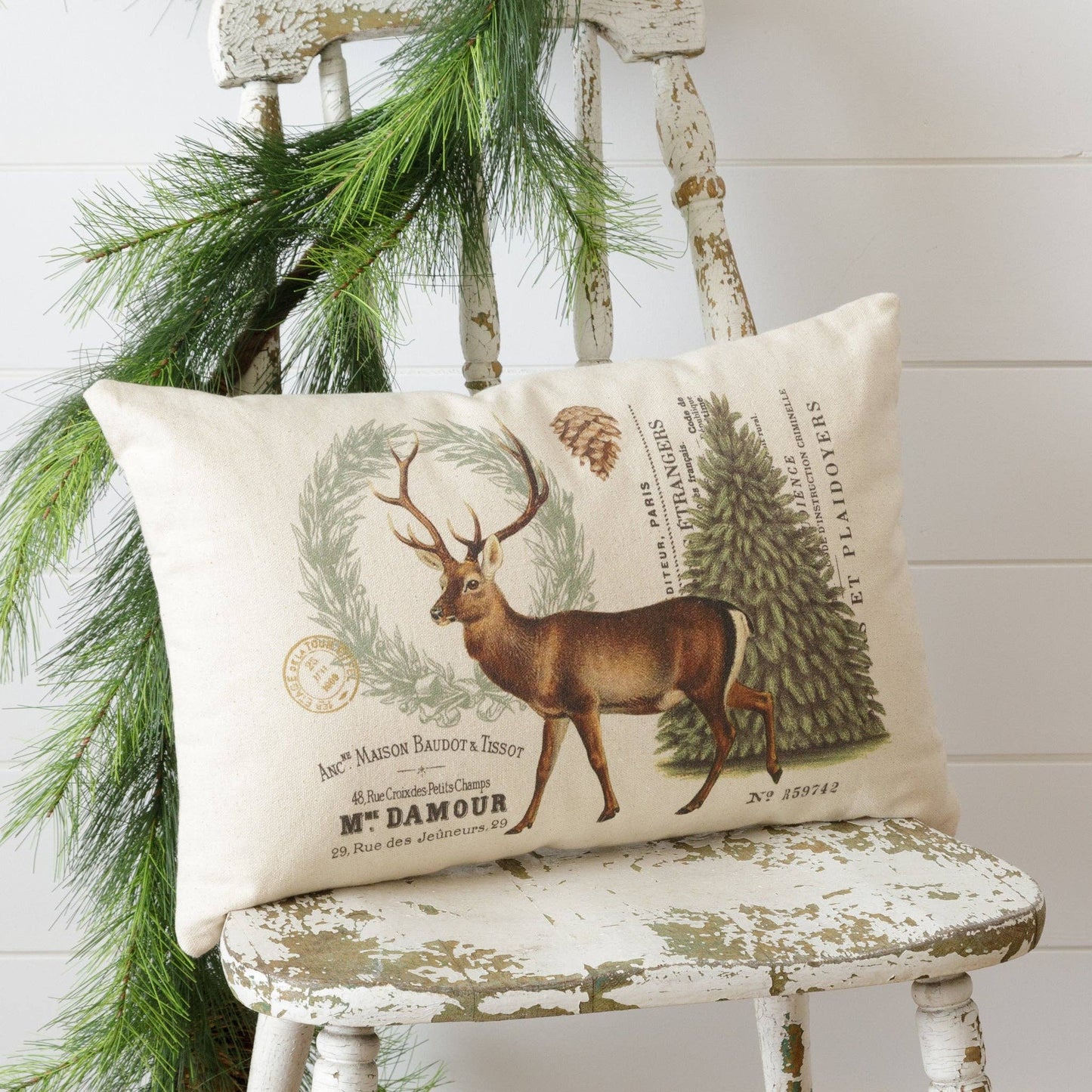 Pillow - Vintage Woodland Winter Deer (PC)