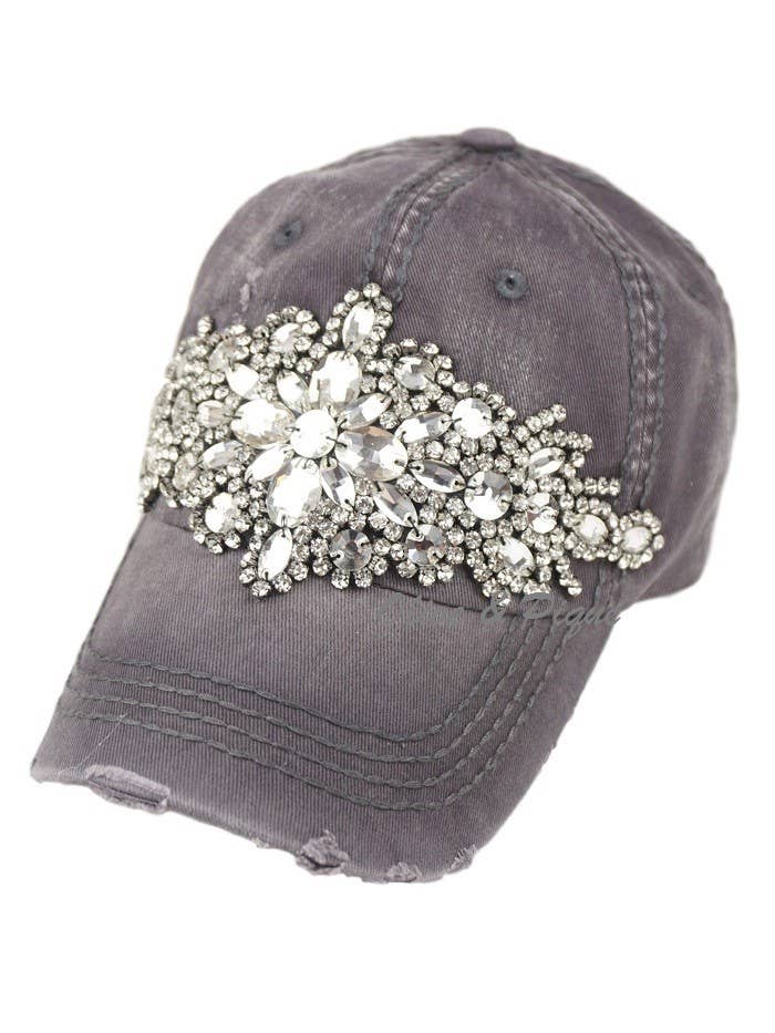 Abstract Bejeweled Bling Glitz Cap, Adjustable: Sky Blue + Silver/Clear