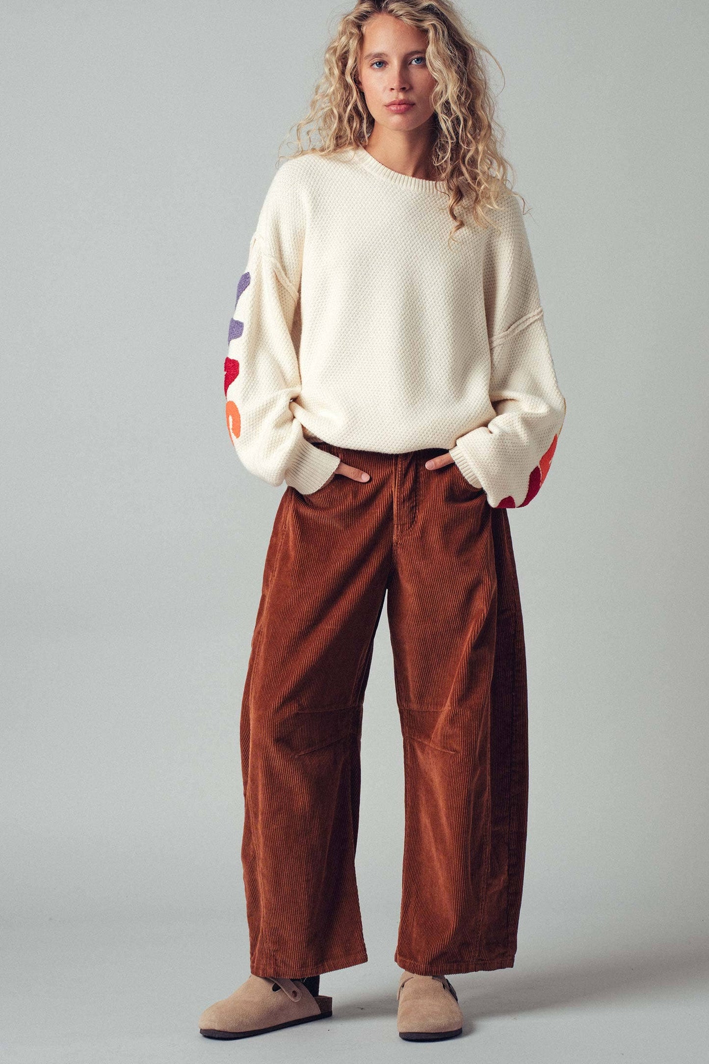 Rainbow Lettering  Knit Sweater: CREAM / S/M-M/L