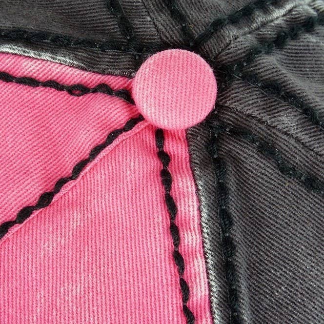 Sunflower Bejeweled Glitz Two-Toned Cap, Adjustable: Fuchsia/Charcoal