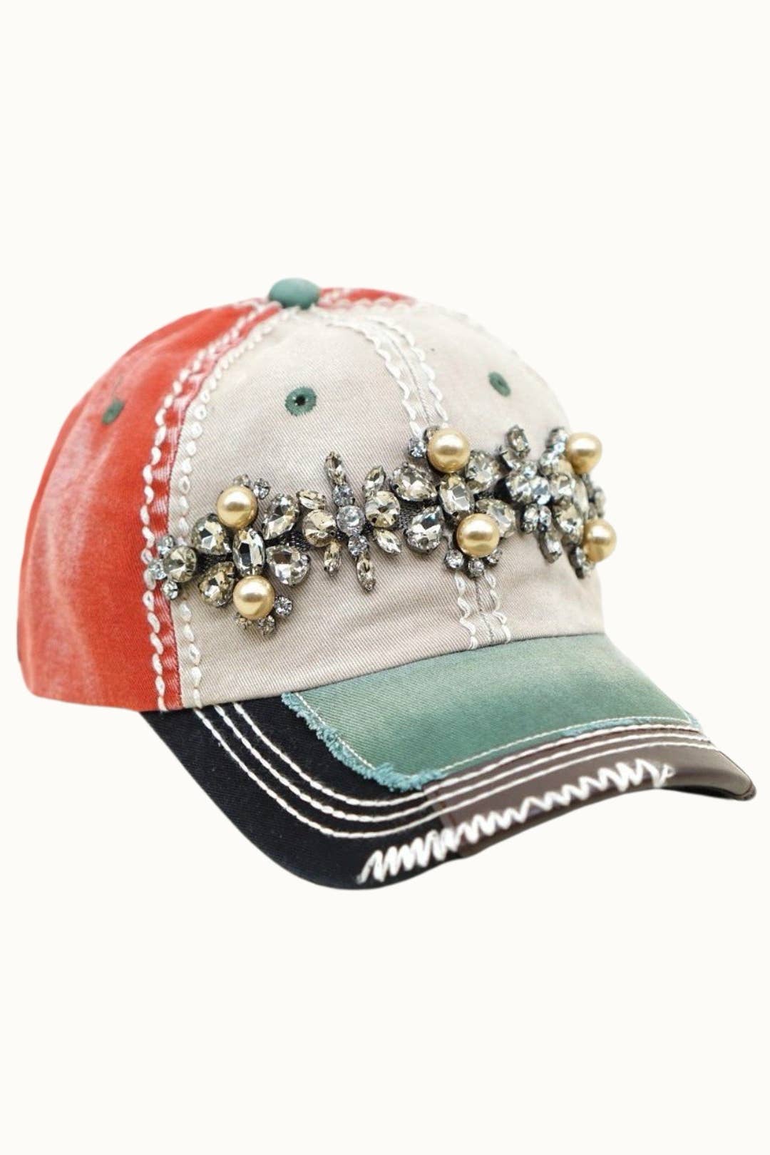 Bejeweled Bling Glitz Three-Toned Cap, Adjustable