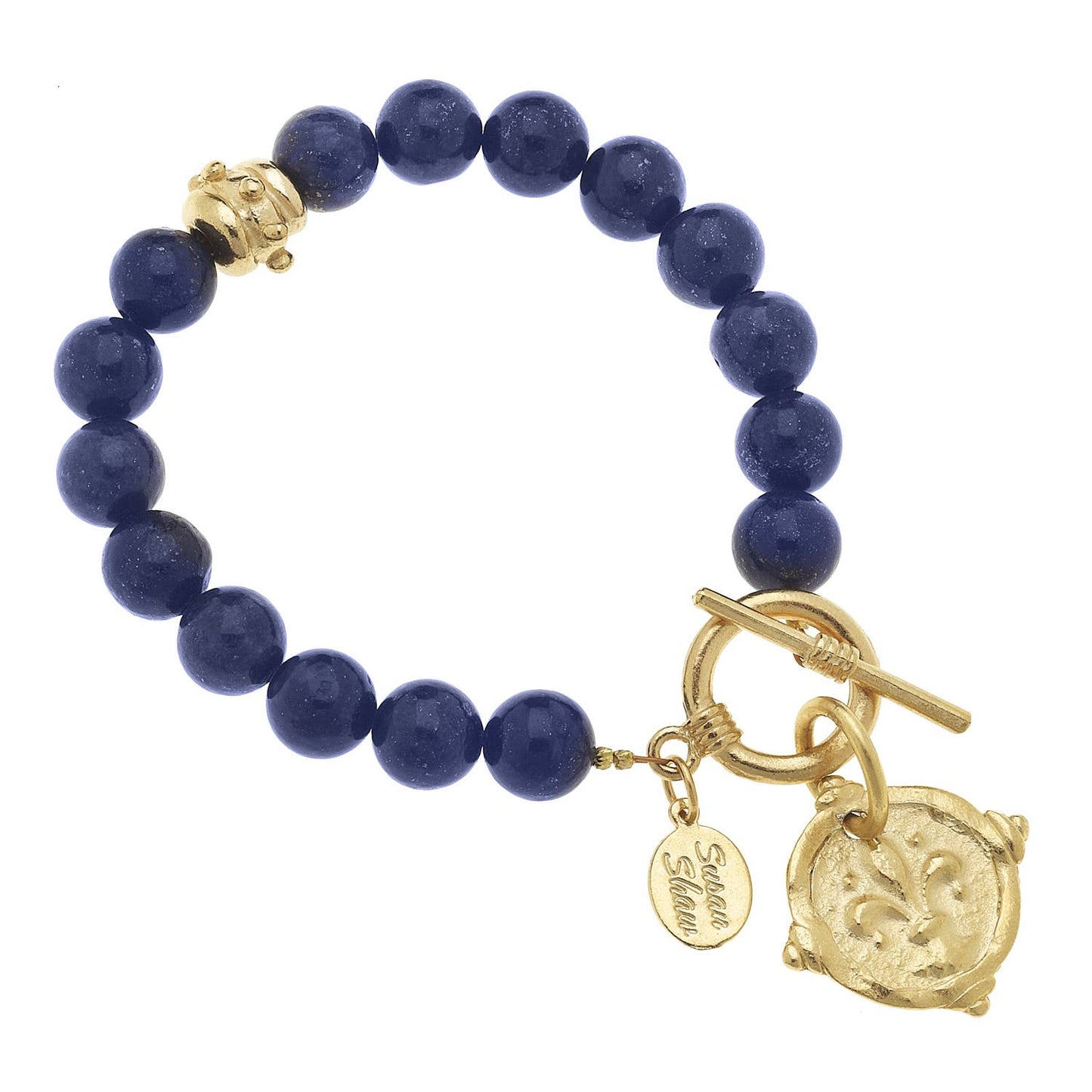 Gold Fleur de Lis on Genuine Lapis Bracelet