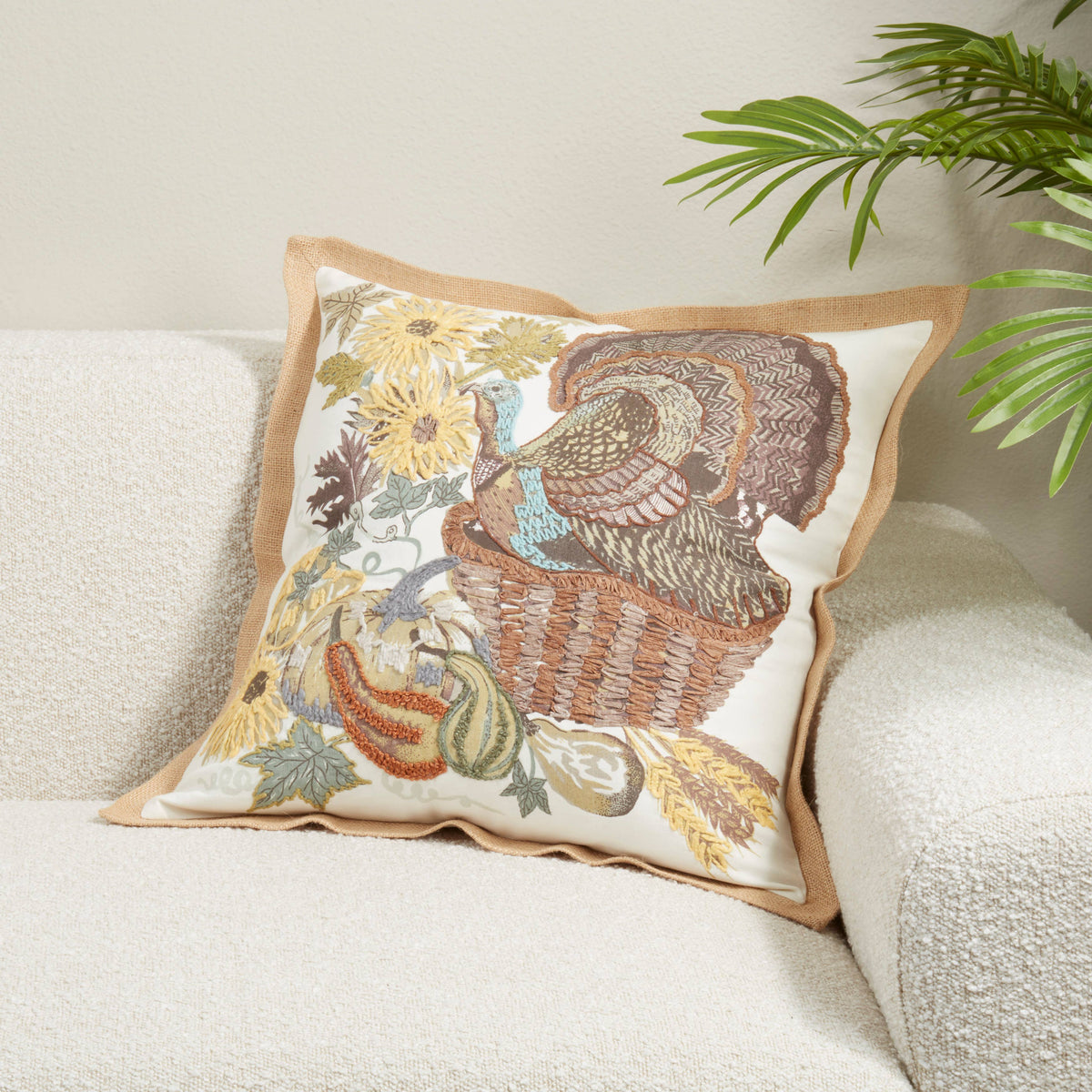 Saro Lifestyle - Embroidered Turkey Throw Pillow