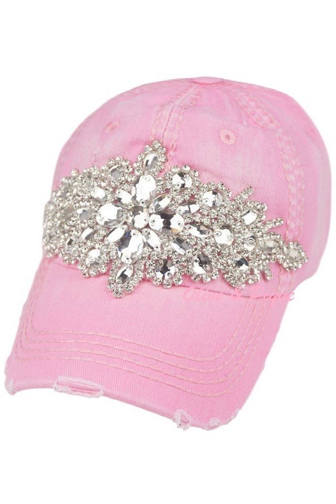 Abstract Bejeweled Bling Glitz Cap, Adjustable: Sky Blue + Silver/Clear