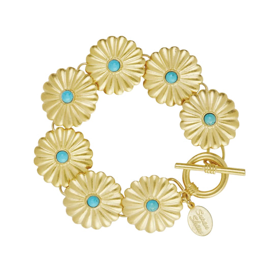Gold 7 Concho with Turquoise Toggle Bracelet